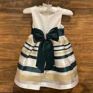 Rare Editions White with Green and Gold Dress